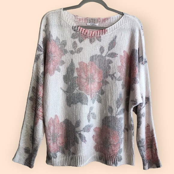 SIONI Bloomingdale’s Loose Knit Floral Dolman Sleeve Sweater Top Women Oversized - Picture 1 of 11